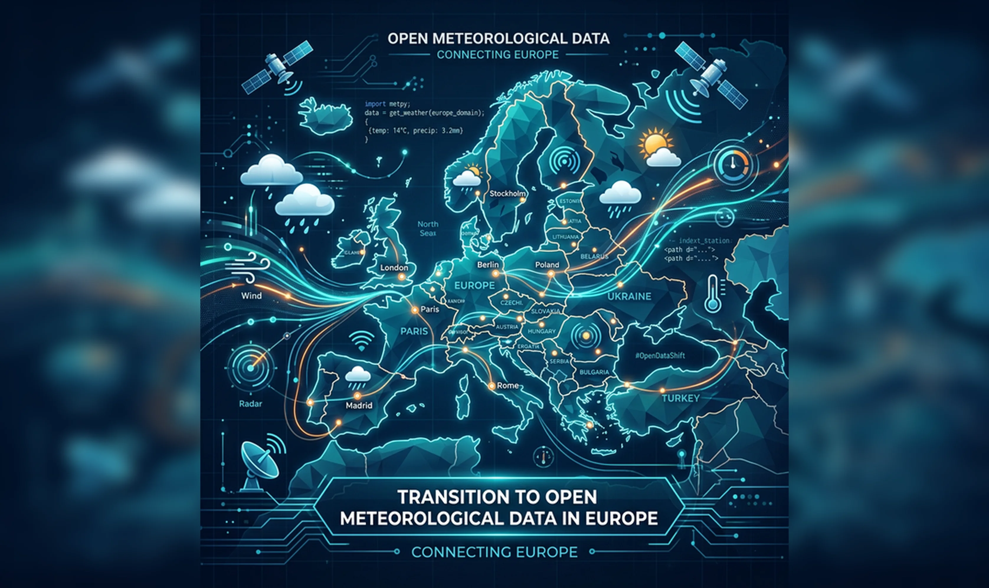Map graphic showing the transition to open meteorological data in Europe